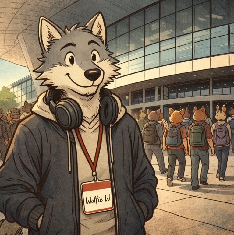 Wolfie from Snuggle Bunch about to attend a video game convention